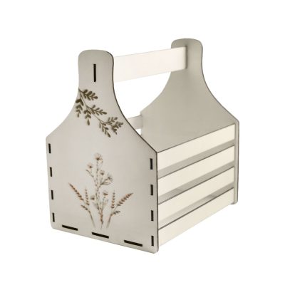 Panier en bois gravé FLEURI